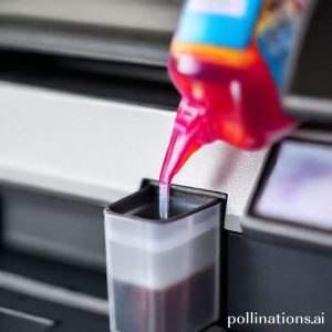 A close-up shot of an Epson EcoTank printer's ink tank being refilled with a vibrant, colored ink bottle. The focus should be on the clean, easy, and spill-free refill process, highlighting the innovative design.