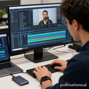 A graphic designer or video editor intensely focused on a computer screen, with a visible Biwin portable SSD connected to the laptop, illustrating fast data transfer and efficient workflow for complex creative projects.