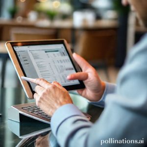 A person working diligently on a sleek silver tablet, with a detached keyboard and stylus nearby, against a blurred modern office or cafe background. The tablet screen displays various work applications like documents and spreadsheets.