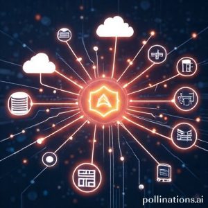 An abstract illustration showing various data sources (databases, clouds, IoT devices) connected by intelligent lines converging into a central, glowing data platform icon, representing data federation powered by AI. The overall impression is complex yet unified and smart.