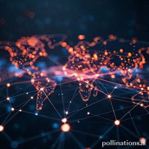 An abstract representation of a global network with glowing lines connecting various points, symbolizing Akamai's edge infrastructure. In the foreground, subtle AI elements like neural network patterns are integrated. The overall feel is high-tech and interconnected.