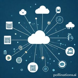 An illustration depicting a complex data ecosystem with various data sources (databases, cloud icons, IoT sensors) connected by lines converging into a central Cloudera Data Platform icon. AI elements like neural networks are subtly integrated into the connections, symbolizing data federation and intelligent lineage.
