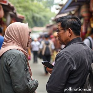 Dua orang sedang berkomunikasi menggunakan fitur AI Translation pada HONOR 400 di sebuah pasar tradisional di luar negeri.