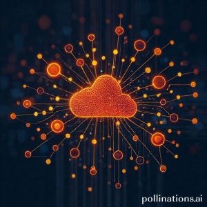 Ilustrasi abstrak menunjukkan aliran data yang kompleks dari berbagai sumber (awan, server on-premise, perangkat IoT) yang disatukan dan diatur oleh sebuah otak AI pusat. Visualisasikan garis-garis koneksi yang cerah dan berwarna-warni yang menunjukkan 