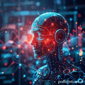 Ilustrasi AI sedang menganalisis data kompleks dengan grafik lineage data yang jelas terlihat di latar belakang.