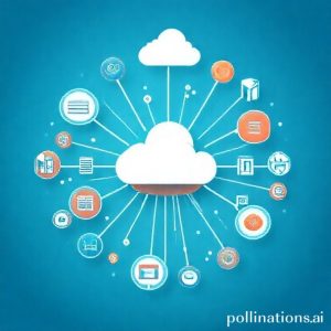 Ilustrasi jaring-jaring data yang kompleks menghubungkan berbagai ikon sumber data (cloud, database on-premise, IoT) ke sebuah pusat analitik, menunjukkan konsep Data Fabric. Warna dominan biru dan ungu, dengan sentuhan modern dan futuristik.