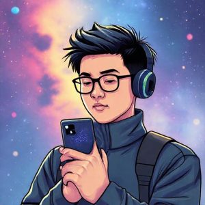 Ilustrasi seseorang yang sedang menggunakan Galaxy Z Fold7 untuk melakukan riset mendalam dengan AI Gemini Deep Research, dengan tampilan antarmuka pengguna yang jelas dan terstruktur.