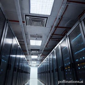 Interior data center Biznet yang modern dan canggih, dengan deretan rak server yang rapi, lampu indikator menyala, dan tim teknisi yang sedang memantau sistem. Suasana bersih, aman, dan berteknologi tinggi, menunjukkan komitmen Biznet terhadap infrastruktur digital.