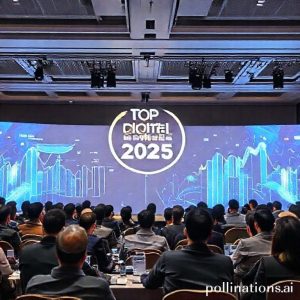 Sekelompok profesional dari berbagai latar belakang (pemerintah, swasta, startup) sedang berkolaborasi di depan layar besar yang menampilkan grafik dan data digital, menunjukkan kerja sama multi-stakeholder dalam mendorong transformasi digital. Di latar belakang, logo Top Digital Awards 2025 terlihat samar.