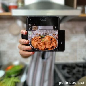 Seorang pelaku usaha online sedang menggunakan Galaxy Z Flip7 dalam mode Flexcam untuk merekam video tutorial memasak di dapur. Pencahayaan alami dari jendela menerangi wajahnya.
