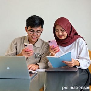 Seorang siswa SMA laki-laki dan perempuan sedang belajar bersama menggunakan iPhone 11 dan iPhone XR mereka, dengan buku-buku dan laptop di meja. Mereka tampak fokus dan santai.