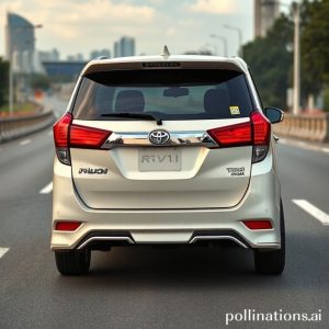 Toyota Innova Reborn diesel warna putih sedang melaju di jalan tol dengan latar belakang pemandangan kota di kejauhan. Ada keluarga bahagia di dalamnya.