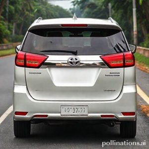 Toyota Kijang Innova bekas berwarna abu-abu melaju di jalan pedesaan yang sedikit bergelombang, menyoroti kesan tangguh dan serbaguna. Ada keluarga di dalamnya.